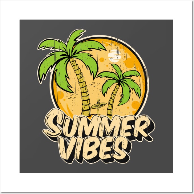 Sumer Vibes Surf Surfing palm trees vintage distressed beach retro vacation Wall Art by SpaceWiz95